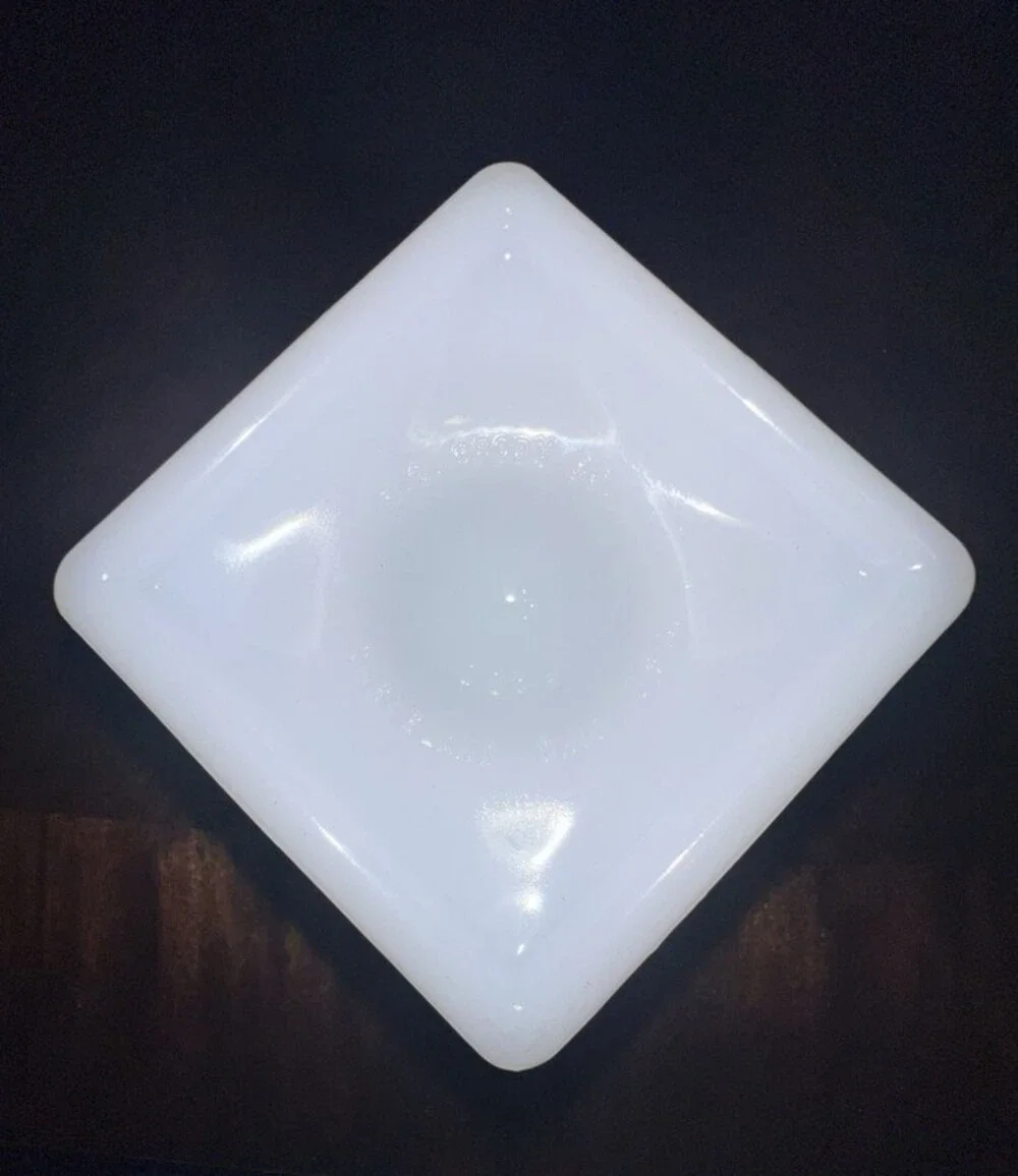 Vintage E.O. Brody Co. Milk Glass Square Pedestal Compote Bowl